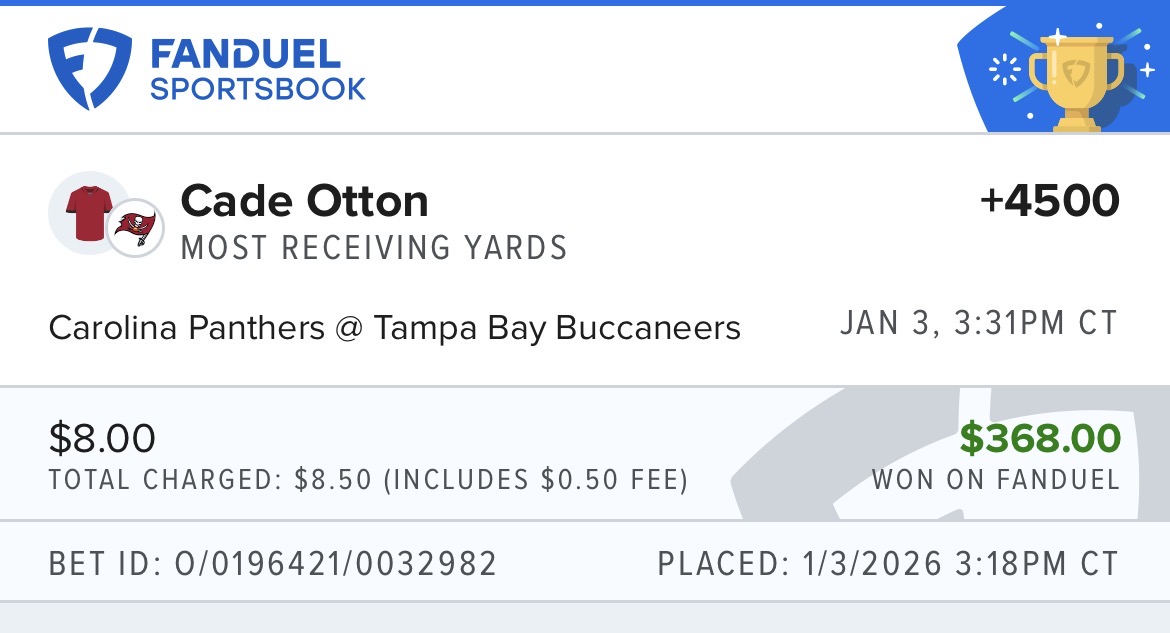 Winning most-receiving-yards longshot at +4500